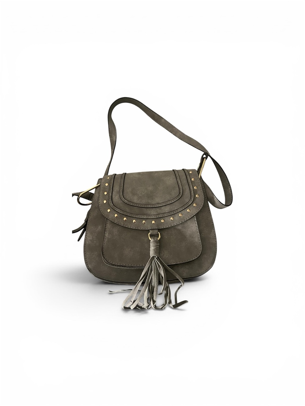 Gray Suede Crossbody Bag with Front Pocket